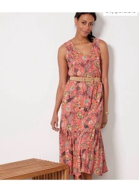 Evereve Sleeveless Coral Floral Maxi Dress  NWT